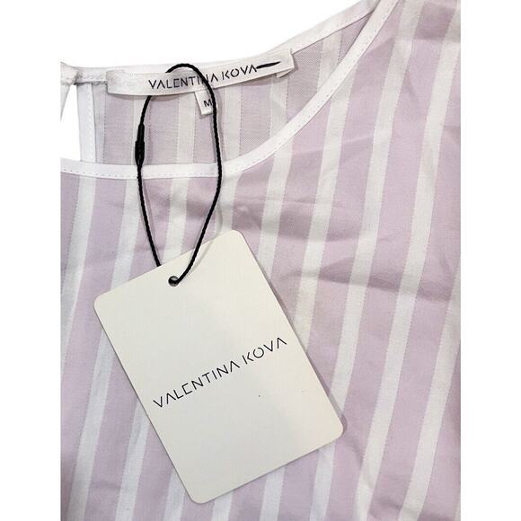 Valentina Kova Gemma Tie Stripe Blouse Japanese Pink White Shirt Size Medium NEW - Picture 7 of 9